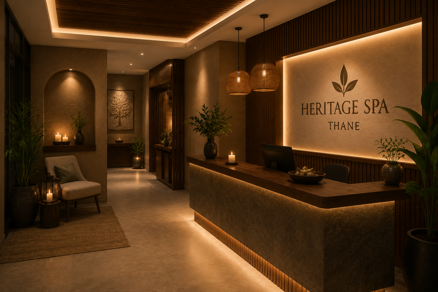 Heritage Spa Thane – luxurious treatment room with ambient lighting